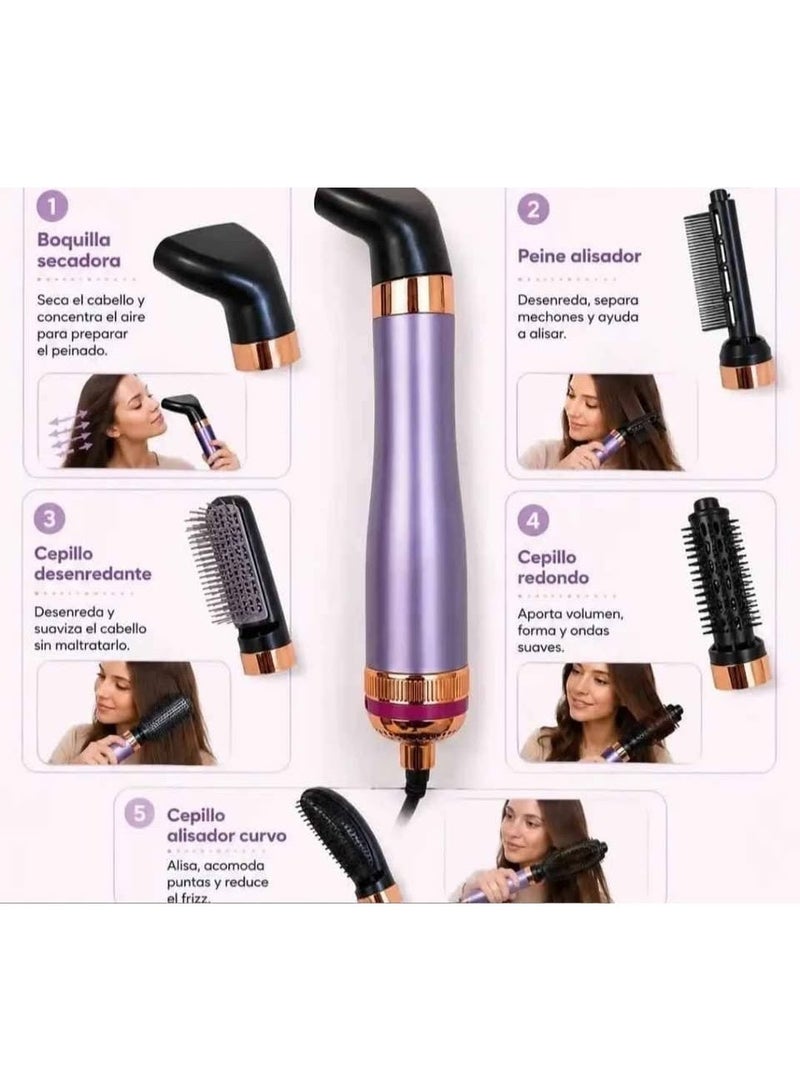 5 in 1 Ionic Travel Hair Dryer & Styler-Professional Straightener Curler & Hot Air Brush MultiColor - Image 3