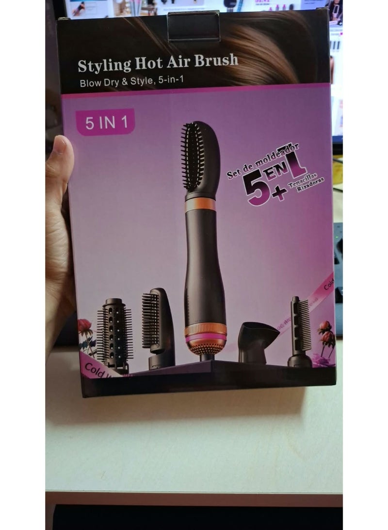 5 in 1 Ionic Travel Hair Dryer & Styler-Professional Straightener Curler & Hot Air Brush MultiColor - Image 2