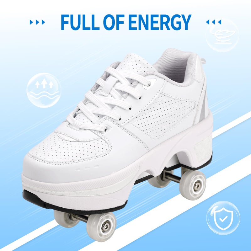 UonrvaoN Roller Skate Shoes for Girls, Kids, Women, Men,Double-Row Skating Shoes,Retractable Wheels Sneakers,Adjustable Parkour Roller Skates,Deformation Sneakers Outdoor (by, 11 Women/10 Men) - Image 4