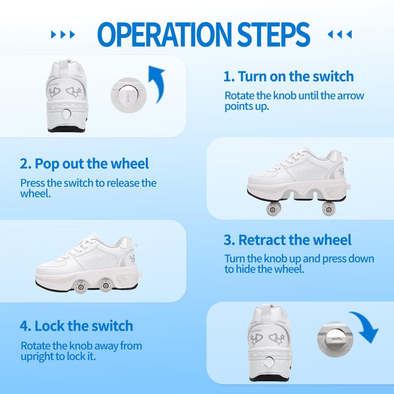 UonrvaoN Roller Skate Shoes for Girls, Kids, Women, Men,Double-Row Skating Shoes,Retractable Wheels Sneakers,Adjustable Parkour Roller Skates,Deformation Sneakers Outdoor (by, 11 Women/10 Men) - Image 3