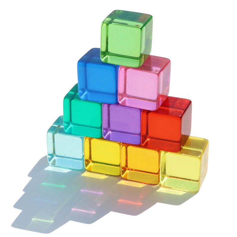Candywood Rainbow Acrylic Gem Cubes Blocks Children Educational Sensory Training Crystal Toys Baby Learn Color Light Shadow Stacking Toys (20-Pcs) - Image 1