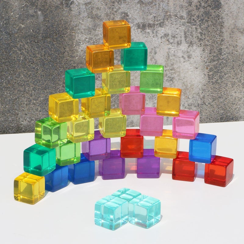Candywood Rainbow Acrylic Gem Cubes Blocks Children Educational Sensory Training Crystal Toys Baby Learn Color Light Shadow Stacking Toys (20-Pcs) - Image 4