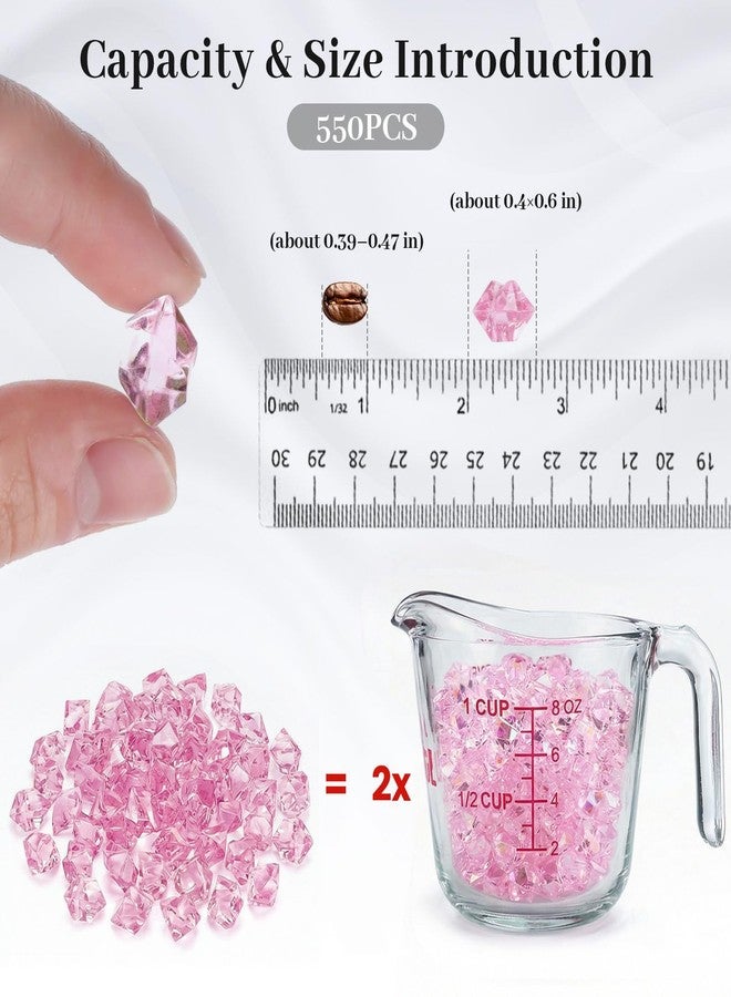 DomeStar 550PCS Small Pink Vase Fillers, Acrylic Fake Ice Rocks Pink Gems Crystals Diamonds for Table Centerpiece Fish Tank Table Scatter Photography Props Display Decor (0.4 * 0.6) - Image 2
