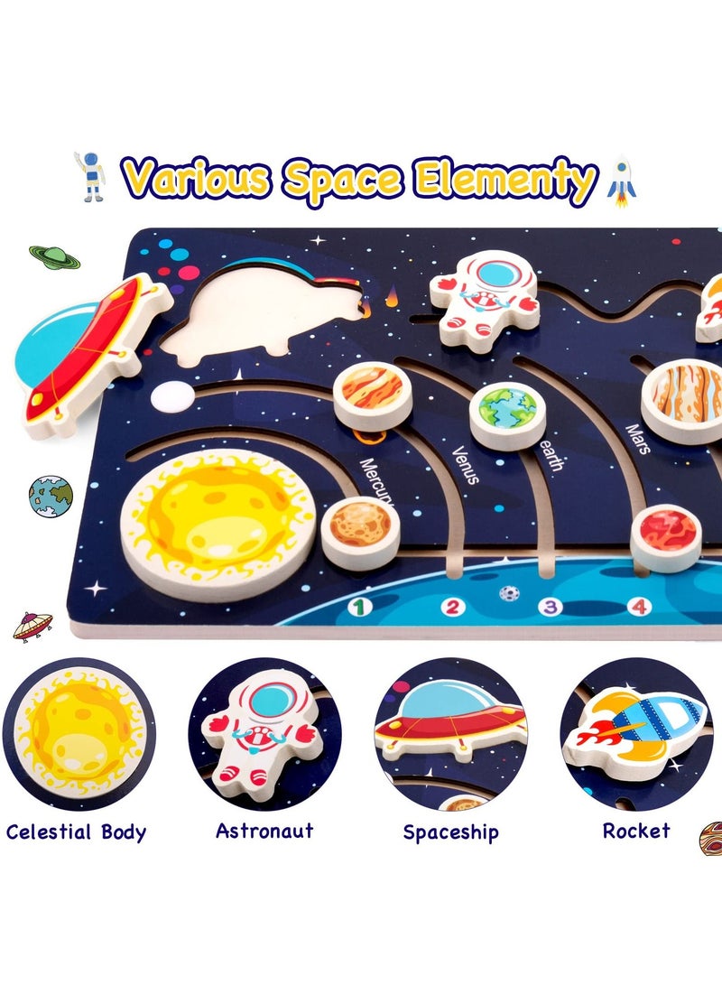 KASTWAVE Wooden Solar System Puzzles, for Kids Ages 3-5, Toddlers Planet Outer Space Toys Preschool Learning Activities Montessori Educational Toys Space Busy Board Gifts for Boys Girls, 8.7 x 15.75 inches  - Image 4