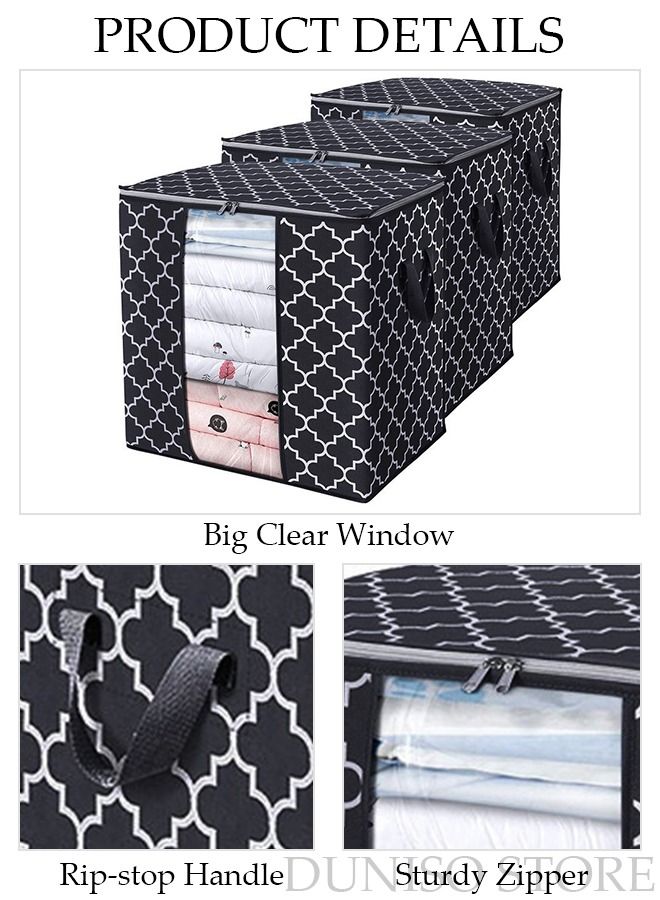 DUNISO 3-Piece Large Capacity Foldable Storage Bag with Clear Window Clothes Storage Bins Storage Containers with Durable Handles Thick Fabric for Blanket Comforter Clothing Bedding - Image 3