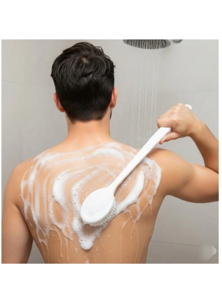 Long-Handled Bath Brush with Bristles – Deep-Cleansing Body Scrub Tool – White Color – Loofah Shower Brush for Back and Body