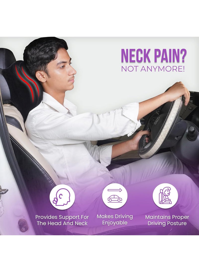 HAPPINZO HAPPINZO Neck Pillow 93 Ergonomic Support for Neck Head Car Neck Pillow Relieves Pain and Stiffness Adjustable Strap Breathable Comfy Ideal for Long Drives Travel Black Color L115W10_H45  - Image 3