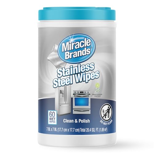 MiracleWipes for Stainless Steel, Great for Kitchen and Appliances, Including Oven, Refrigerator, Dishwasher, Microwave, Sink, Hood, Grill, Removes Fingerprints and Smudges - 60 Count - Image 1