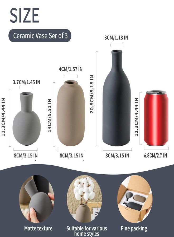 ooit Ceramic Vase Set of 3, Rustic Farmhouse Vases Home Decor Pottery Pampas Vase Decoration Modern Neutral Flowers Vases for Room Decor, Living Room, Table, Kitchen, Bathroom, Bedroom - Multicolor - Image 3