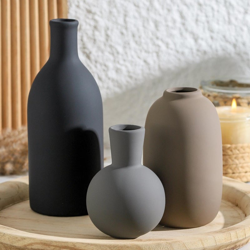 ooit Ceramic Vase Set of 3, Rustic Farmhouse Vases Home Decor Pottery Pampas Vase Decoration Modern Neutral Flowers Vases for Room Decor, Living Room, Table, Kitchen, Bathroom, Bedroom - Multicolor - Image 1