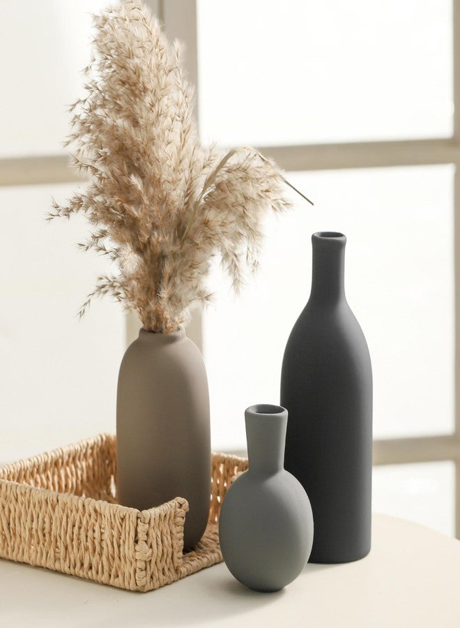 ooit Ceramic Vase Set of 3, Rustic Farmhouse Vases Home Decor Pottery Pampas Vase Decoration Modern Neutral Flowers Vases for Room Decor, Living Room, Table, Kitchen, Bathroom, Bedroom - Multicolor - Image 2