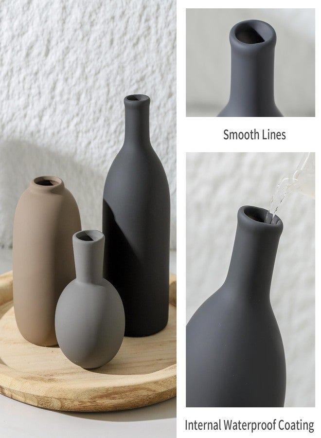 ooit Ceramic Vase Set of 3, Rustic Farmhouse Vases Home Decor Pottery Pampas Vase Decoration Modern Neutral Flowers Vases for Room Decor, Living Room, Table, Kitchen, Bathroom, Bedroom - Multicolor - Image 5
