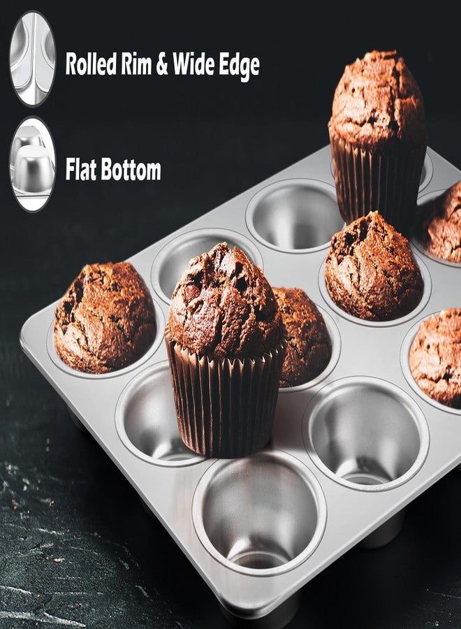 Leonyo 12-Cup Cupcake Pan, Stainless Steel Standard Size Cupcake Pans Tray for Baking, Metal Non-Toxic Muffin Tins, Dishwasher Oven Safe - Image 3