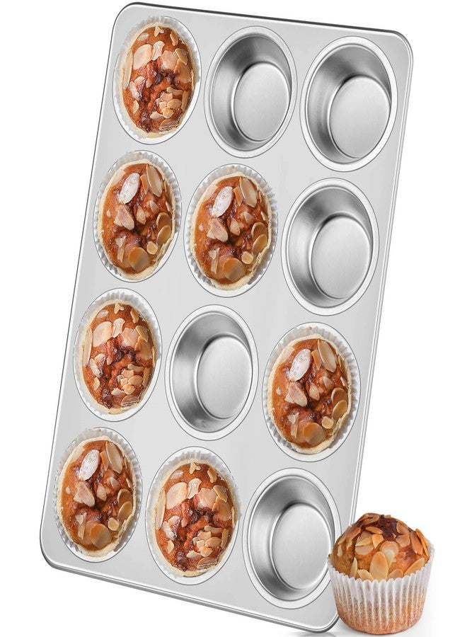 Leonyo 12-Cup Cupcake Pan, Stainless Steel Standard Size Cupcake Pans Tray for Baking, Metal Non-Toxic Muffin Tins, Dishwasher Oven Safe - Image 1