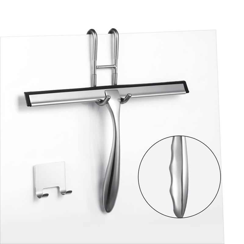 steauty Shower Squeegee for Glass Doors14Inch Shower Glass Squeegee Sliver Shower Squeegee for Shower DoorsMirrorWindows with Shower Door Hook and Adhesive Hook