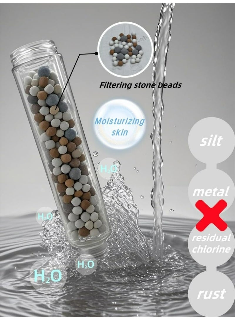 رأس دش عالي الضغط بخمسة أوضاع لتوفير المياه، رأس دش مزود بفلتر مع رأس دش يدوي، تدفق مياه عالي الضغط وأوضاع رش متعددة، رأس دش مزود بفلتر، رأس دش مزود بمفتاح تشغيل/إيقاف مؤقت (فضي + أسود)، كبير 120 مم، مقاوم للرواسب الكلسية، لتنعيم المياه العسرة - Image 5