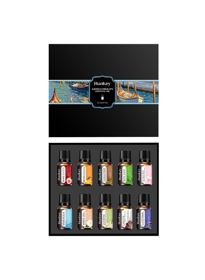 هانكي مجموعة زيوت عطرية 10 قطع × 10 مل، مجموعة مبتدئين لأجهزة التوزيع في المنزل، هدية زيوت العلاج العطري – ورد، برتقال، ورقة نعناع، ساكورا، خشب الصندل، لافندر، ليمون، ياسمين، قهوة، المحيط العميق          询问 ChatGPT - Image 1