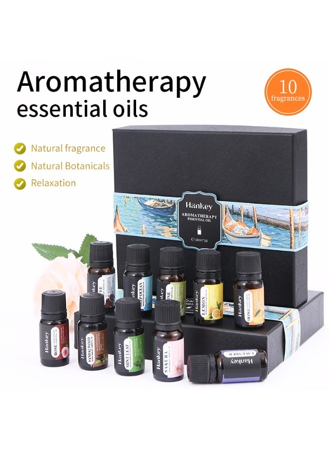هانكي مجموعة زيوت عطرية 10 قطع × 10 مل، مجموعة مبتدئين لأجهزة التوزيع في المنزل، هدية زيوت العلاج العطري – ورد، برتقال، ورقة نعناع، ساكورا، خشب الصندل، لافندر، ليمون، ياسمين، قهوة، المحيط العميق          询问 ChatGPT - Image 2