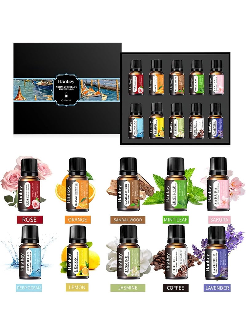 هانكي مجموعة زيوت عطرية 10 قطع × 10 مل، مجموعة مبتدئين لأجهزة التوزيع في المنزل، هدية زيوت العلاج العطري – ورد، برتقال، ورقة نعناع، ساكورا، خشب الصندل، لافندر، ليمون، ياسمين، قهوة، المحيط العميق          询问 ChatGPT - Image 3