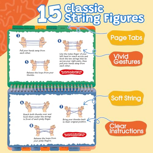Kasfalci String Figure Game Book with String Classic String Games with StepbyStep Instructions Fine Motor Skills Toys String Figure Book Gifts for Kids 612 Year Old Girl Boy Gift Kids Books - Image 5