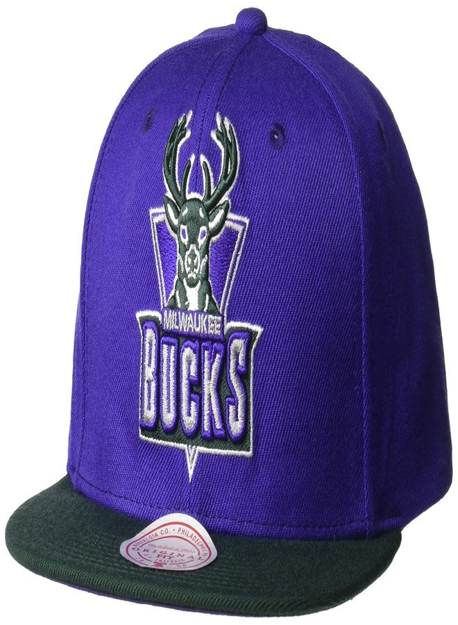 Mitchell & Ness Bucks 2 Tone Classic Snapback Hat - Purple/Dark Green/Throwback - Image 1