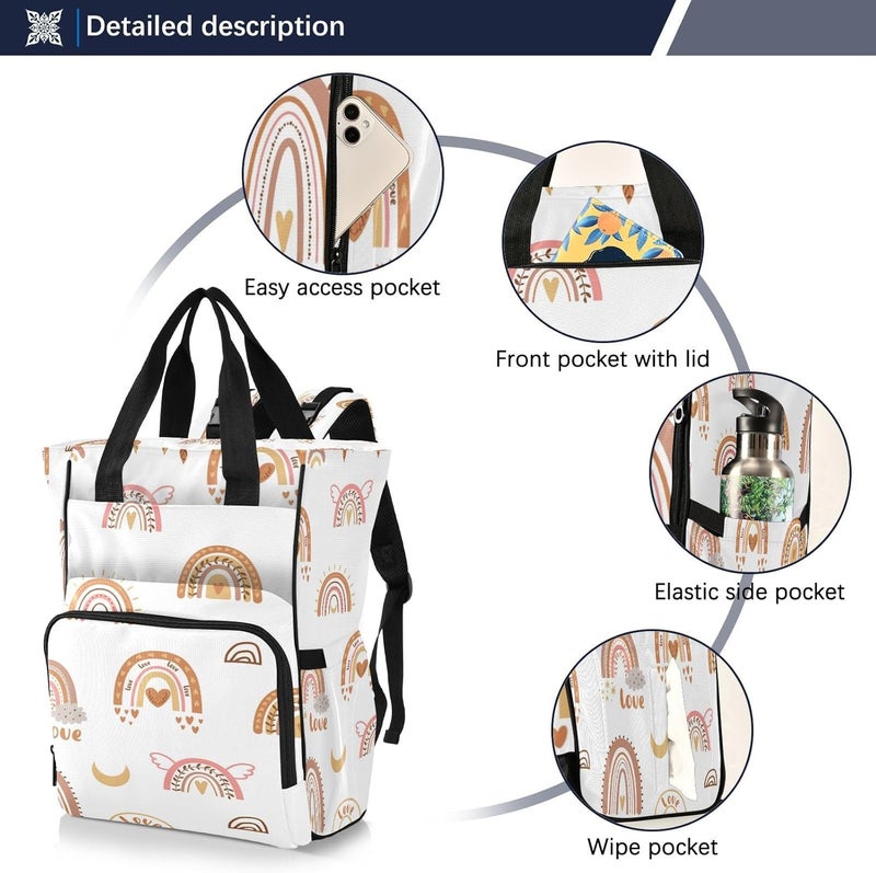 BOESI Boho Rainbow Diaper Bag Backpack Mommy Bag Multifunctional Diaper Backpack Travel Backpack Large Capacity - Image 4