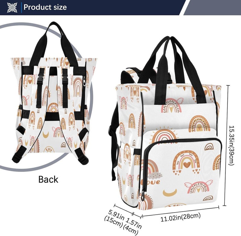 BOESI Boho Rainbow Diaper Bag Backpack Mommy Bag Multifunctional Diaper Backpack Travel Backpack Large Capacity - Image 3