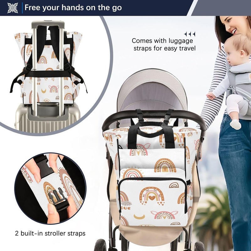 BOESI Boho Rainbow Diaper Bag Backpack Mommy Bag Multifunctional Diaper Backpack Travel Backpack Large Capacity - Image 5
