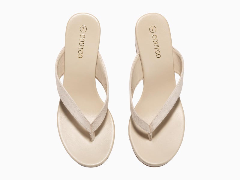 Coutgo Womens Wedge Heels Sandals Platform Flip Flops Slides Slip On Summer Beach Shoes, Nude, Size 8 - Image 5