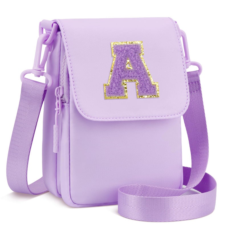 CLOUDWINGS Birthday Gifts for Girls Crossbody Purse Small Initial Cell Phone Toddler Purse Crossbody Bags,Purple-A - Image 1