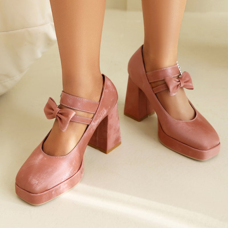 Spring 2024 Fashion High Heeled Square Head Women'S Shoes 40-48 Plus Size Thick Bottom Thick High Heeled Button Single Shoes - Image 2
