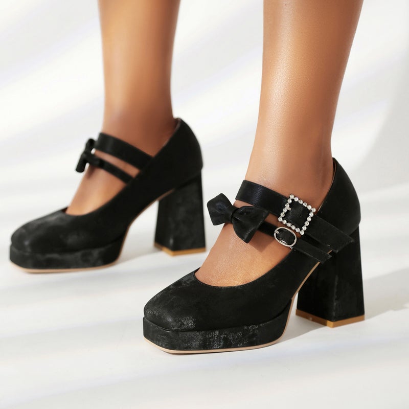 Spring 2024 Fashion High Heeled Square Head Women'S Shoes 40-48 Plus Size Thick Bottom Thick High Heeled Button Single Shoes - Image 3