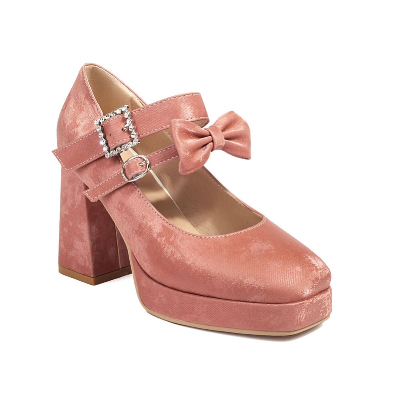 Spring 2024 Fashion High Heeled Square Head Women'S Shoes 40-48 Plus Size Thick Bottom Thick High Heeled Button Single Shoes - Image 1