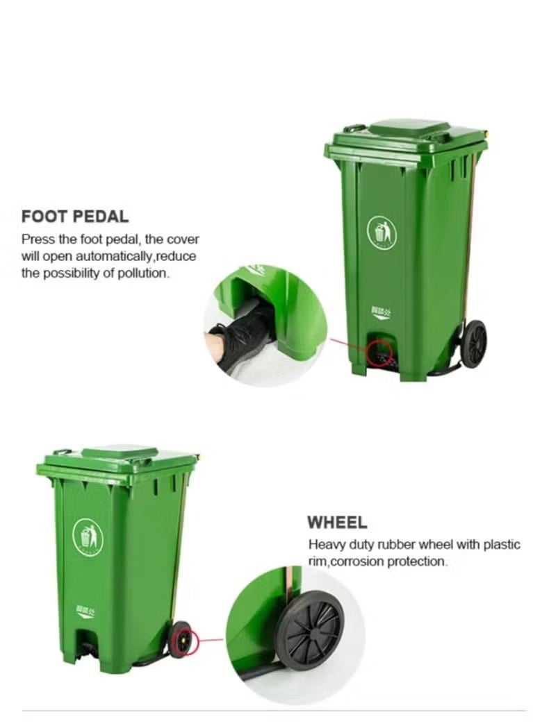 Xboat سلة قمامة بلاستيكية ثقيلة 120 لتر مع عجلات ودواسة - سلة نفايات قابلة لإعادة التدوير للمطبخ والهواء الطلق، سلة نفايات صناعية كبيرة - Image 2