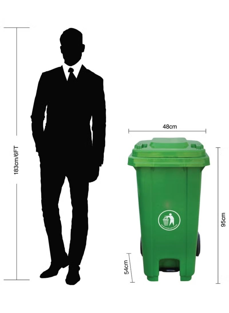 Xboat سلة قمامة بلاستيكية ثقيلة 120 لتر مع عجلات ودواسة - سلة نفايات قابلة لإعادة التدوير للمطبخ والهواء الطلق، سلة نفايات صناعية كبيرة - Image 3