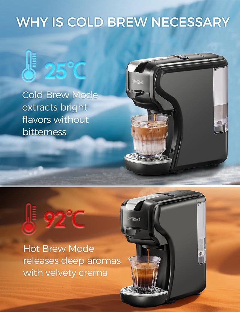 CAFELFFE Capsule Coffee Machine 3in1, Hot Cold Brew Coffee Maker with 600ML Detachable Water Tank- For NS & DG Capsule And Coffee Powder (Matte Black) - Image 3