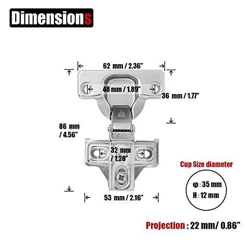 JQK Cabinet Door Hinges Soft Closing, 1/2" Partial Overlay Cupboard Door Hinge for Face Frame Cabinets, Metal 20 Pack, CH300-SN-P20 - Image 3