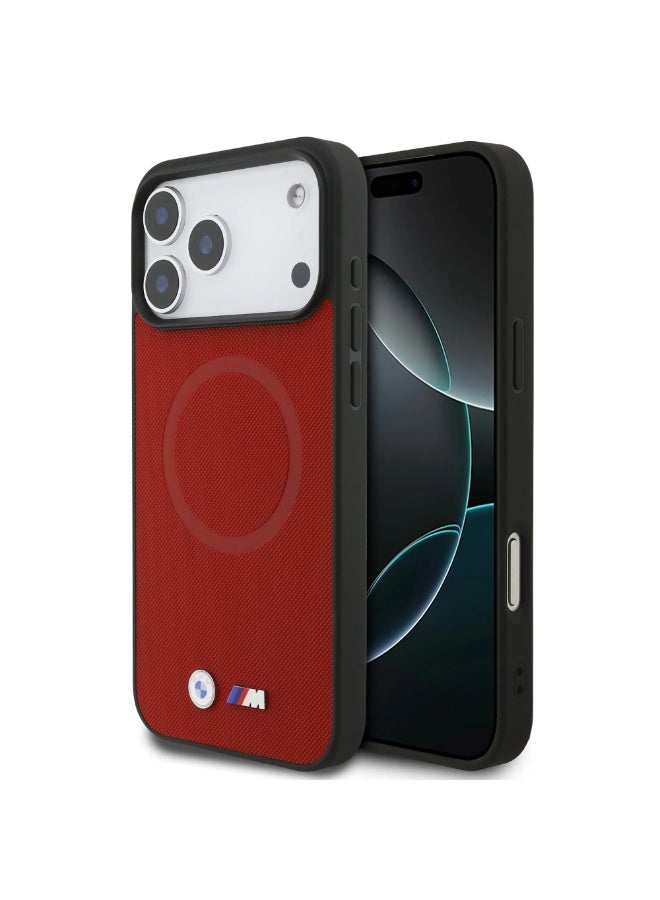 BMW iPhone 17 Pro Ma MagSafe Case Full Wrapped Leather With Metal Logos /  Slim profile / MagSafe / Drop Protection / Easy Snap On / Back Cover - Red - Image 1