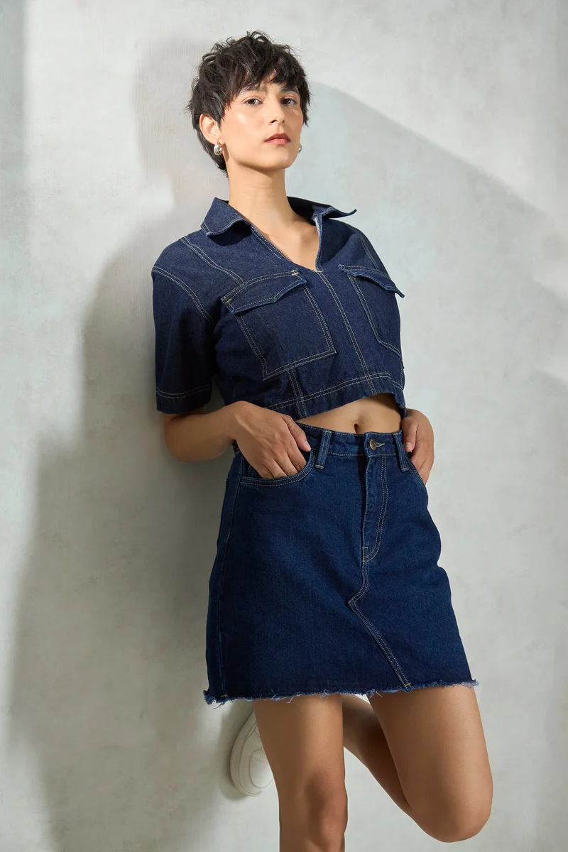 Virgio Virgio Women Pure Cotton Straight Denim Mini Skirts