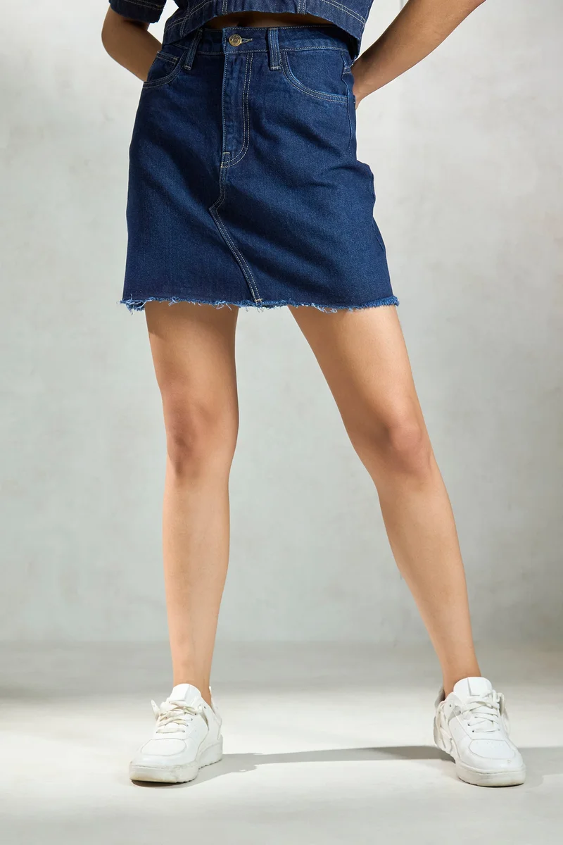 Virgio Virgio Women Pure Cotton Straight Denim Mini Skirts