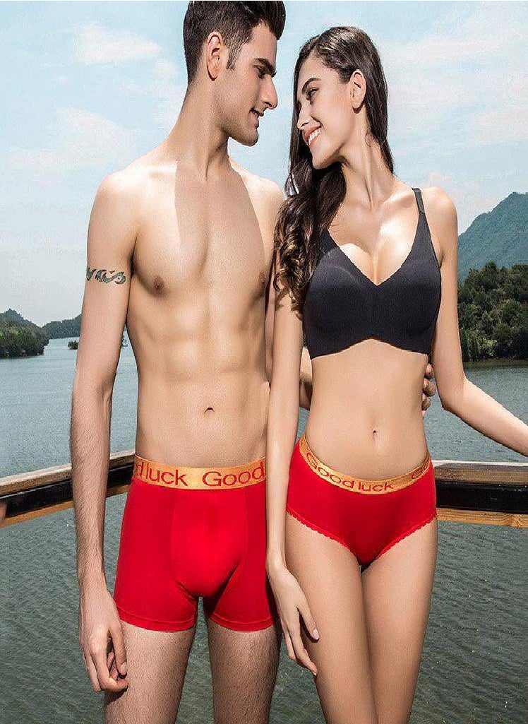 Generic - Women Couple Underwear Red Men's Boxers Soft Cotton Women Panties  Male/Female Underwear - Image 1