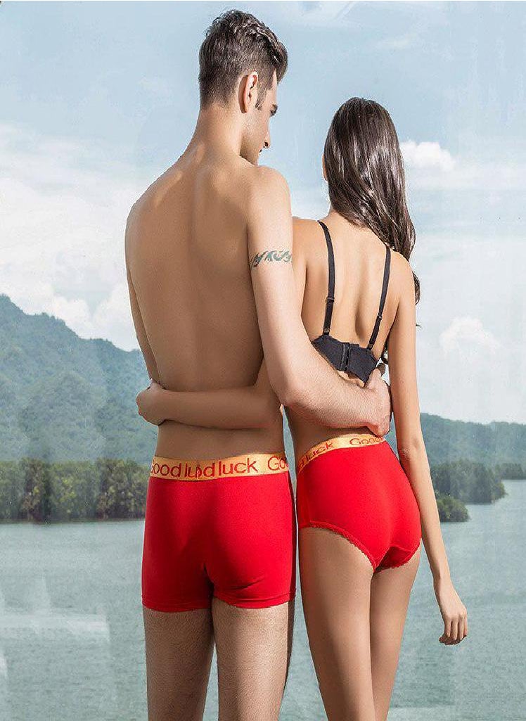 Generic - Women Couple Underwear Red Men's Boxers Soft Cotton Women Panties  Male/Female Underwear - Image 1