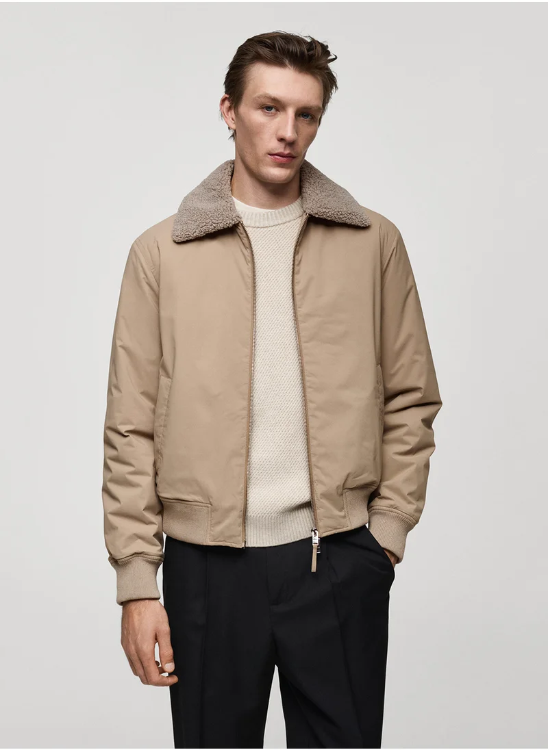 Mango Man Noah Sheepskin Collar Jacket