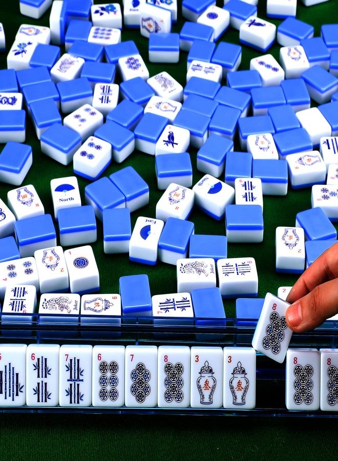 Arrowbash Christmas 160 Pcs Chinoiserie Mahjong Tile Set, 1.2 x 0.8 Inches Melamine Blue Back American Mahjong Only, Travel Ma Jiang Tiles for Adult Classic Board for Family Night - Image 5