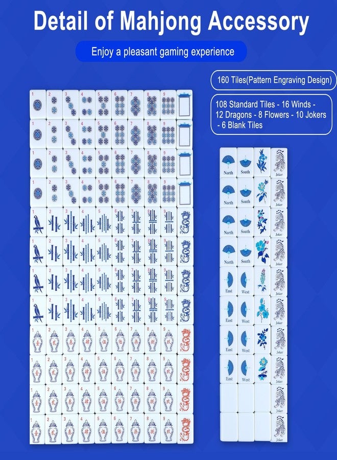 Arrowbash Christmas 160 Pcs Chinoiserie Mahjong Tile Set, 1.2 x 0.8 Inches Melamine Blue Back American Mahjong Only, Travel Ma Jiang Tiles for Adult Classic Board for Family Night - Image 3