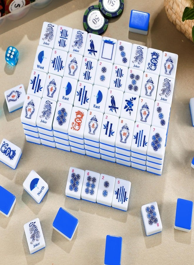 Arrowbash Christmas 160 Pcs Chinoiserie Mahjong Tile Set, 1.2 x 0.8 Inches Melamine Blue Back American Mahjong Only, Travel Ma Jiang Tiles for Adult Classic Board for Family Night - Image 4