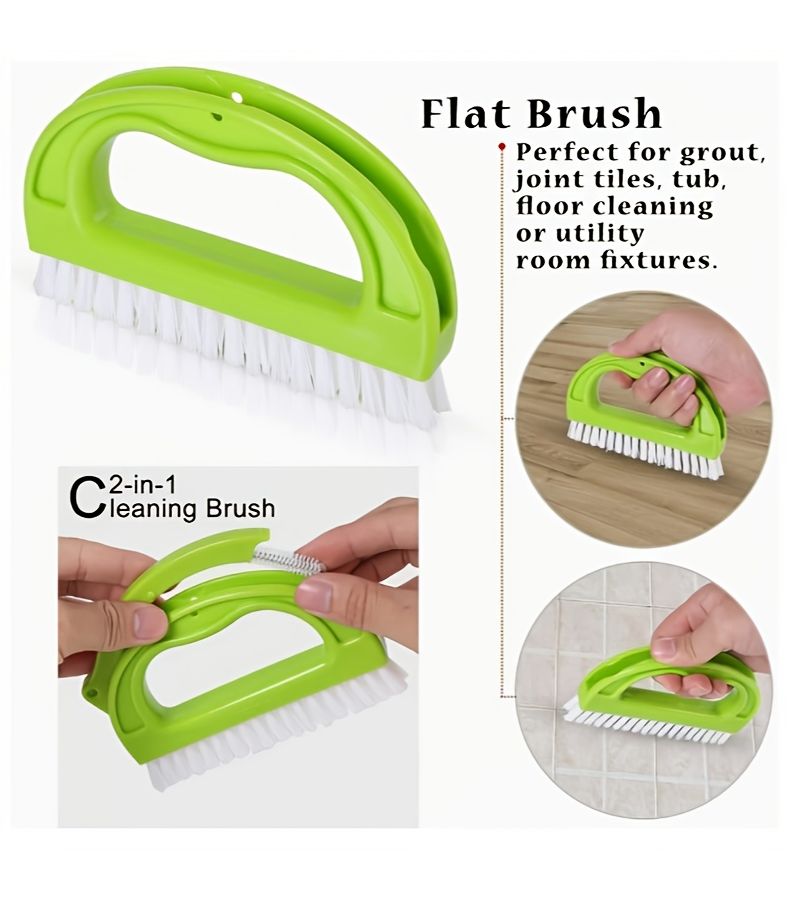 Green Tile Gap Cleaning Brush With Handle For Kitchen Floor Stove And Door Track Deep Household Seam Sweeping Tool - Image 3