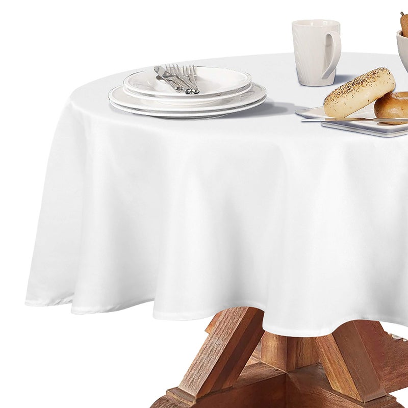 Obstal Obstal 210GSM Round Table Cloth Water Resistance Microfiber Tablecloth Decorative Fabric Circular Table Cover for Outdoor and Indoor Use White 60 Inch Diameter 