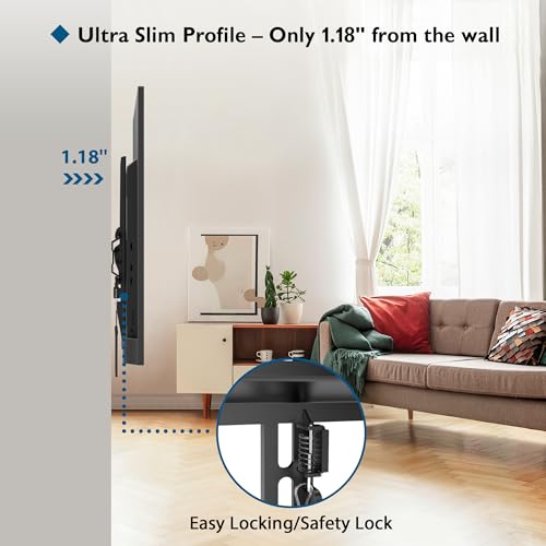 BONTEC TV Wall Mount Tilting for 23-60 inch TVs, Low Profile Design, Max VESA 400x400mm, Holds up to 115lbs, TV Mount for LCD LED OLED Flat Screens, Fixed Ultra Slim Bracket Fits 16" Studs - Image 4