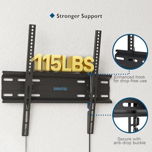 BONTEC TV Wall Mount Tilting for 23-60 inch TVs, Low Profile Design, Max VESA 400x400mm, Holds up to 115lbs, TV Mount for LCD LED OLED Flat Screens, Fixed Ultra Slim Bracket Fits 16" Studs - Image 5
